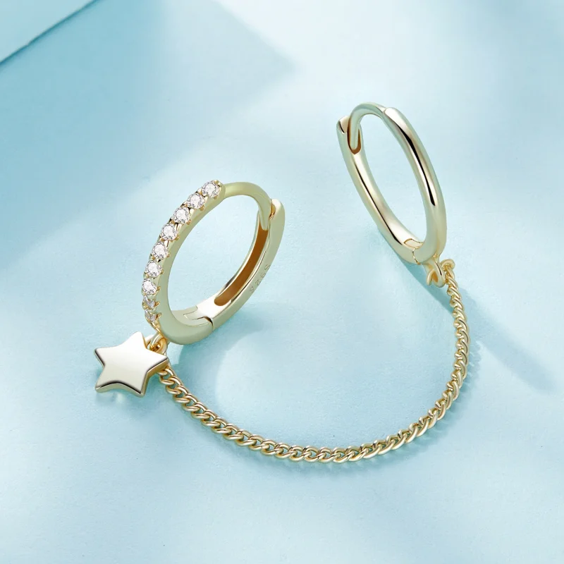 (Bild für) Pandora Style Einzelner Goldener Stern-Ohrring - SCE914-B - Ansicht 3