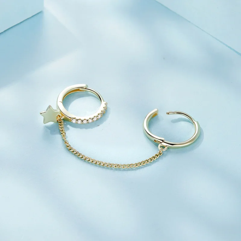 (Bild für) Pandora Style Einzelner Goldener Stern-Ohrring - SCE914-B - Ansicht 4