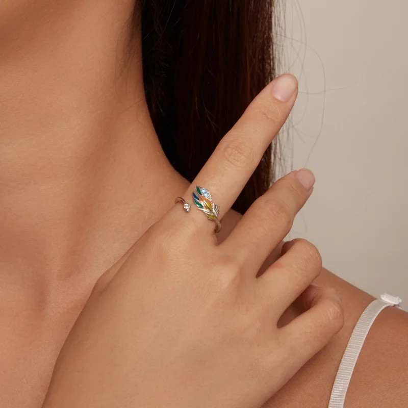 (Bild für) Pandora Style Feder Offener Ring - BSR469-E - Ansicht 4