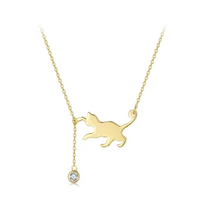 (Bild für) Pandora Style Golden Naughty Kitten Halskette - SCN232-B