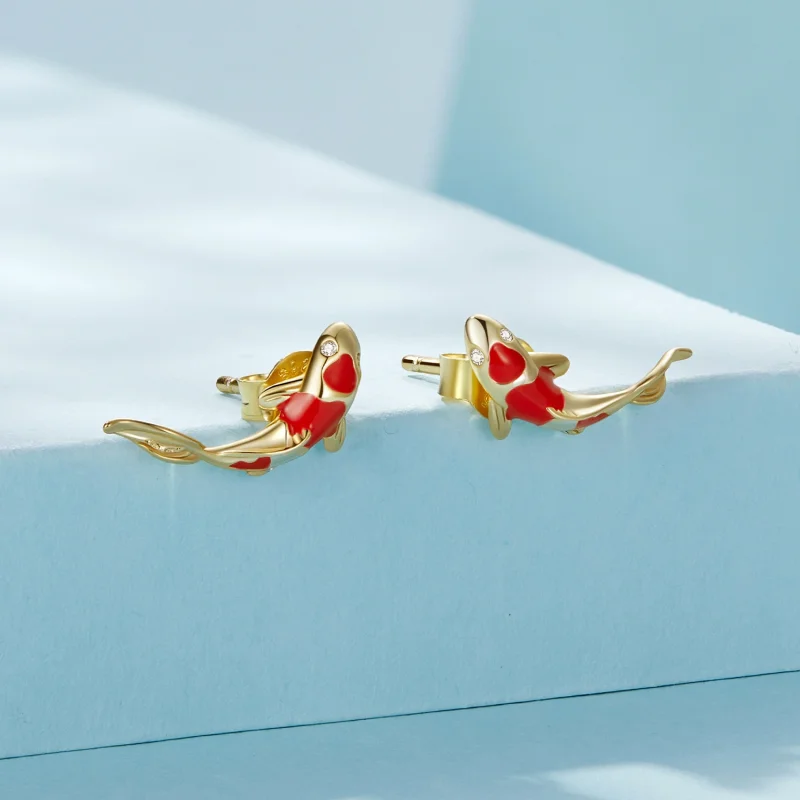 (Bild für) Pandora Style Goldener Koi-Silber Stecker Ohrringe - SCE812-B - Ansicht 2