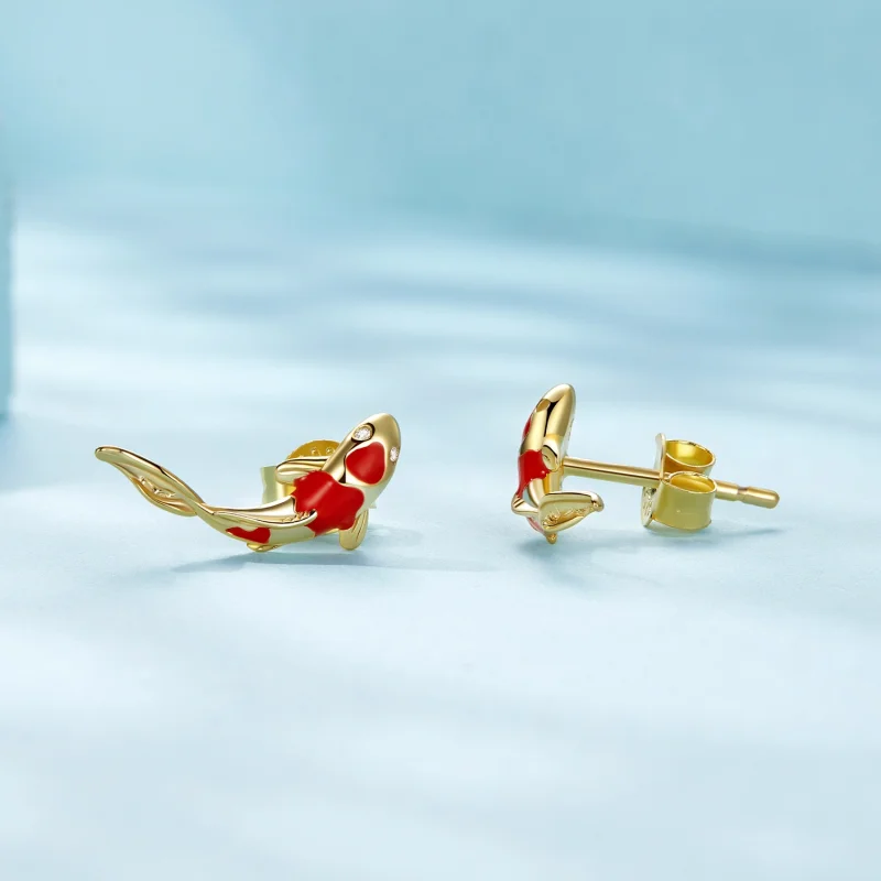 (Bild für) Pandora Style Goldener Koi-Silber Stecker Ohrringe - SCE812-B - Ansicht 3