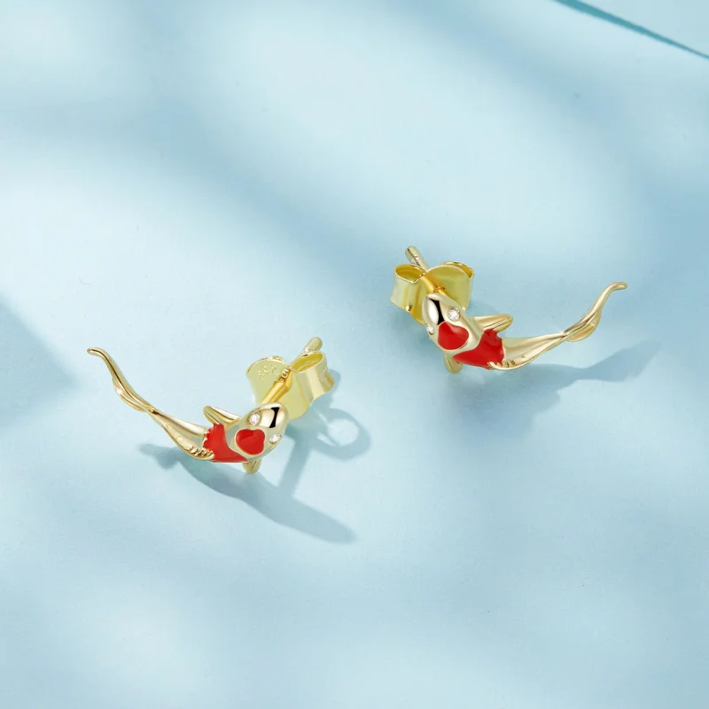 (Bild für) Pandora Style Goldener Koi-Silber Stecker Ohrringe - SCE812-B - Ansicht 4