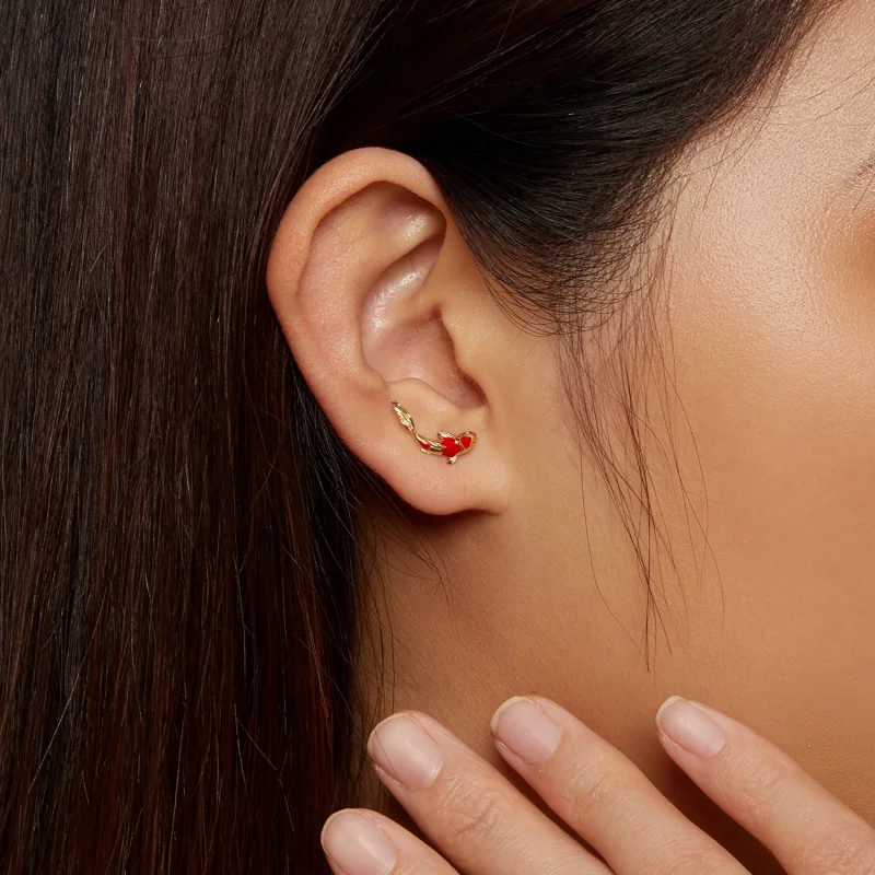 (Bild für) Pandora Style Goldener Koi-Silber Stecker Ohrringe - SCE812-B - Ansicht 7