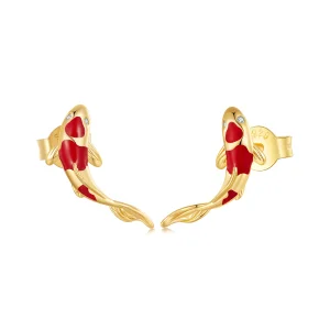 (Bild für) Pandora Style Goldener Koi-Silber Stecker Ohrringe - SCE812-B