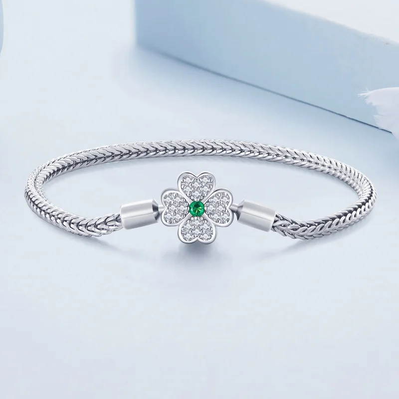 (Bild für) Pandora Style Grüner Zirkon Glücksvierblattklee Kettenarmband - BSB119 - Ansicht 2