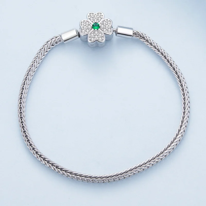 (Bild für) Pandora Style Grüner Zirkon Glücksvierblattklee Kettenarmband - BSB119 - Ansicht 3