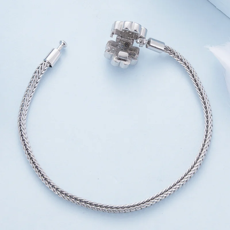 (Bild für) Pandora Style Grüner Zirkon Glücksvierblattklee Kettenarmband - BSB119 - Ansicht 4