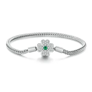 (Bild für) Pandora Style Grüner Zirkon Glücksvierblattklee Kettenarmband - BSB119