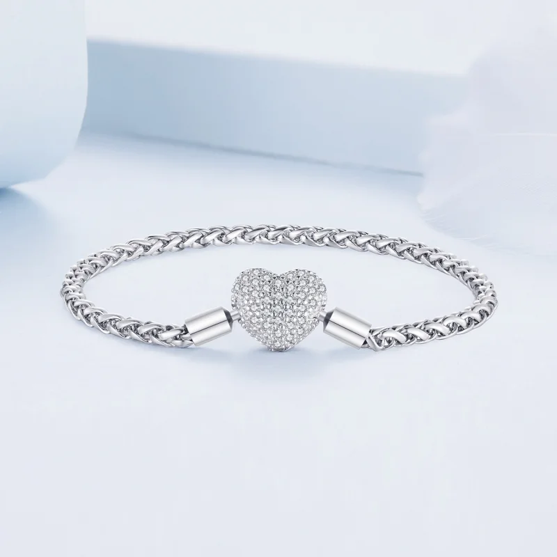 (Bild für) Pandora Style Herzförmige Funkelnde Kettenarmband - BSB133 - Ansicht 3