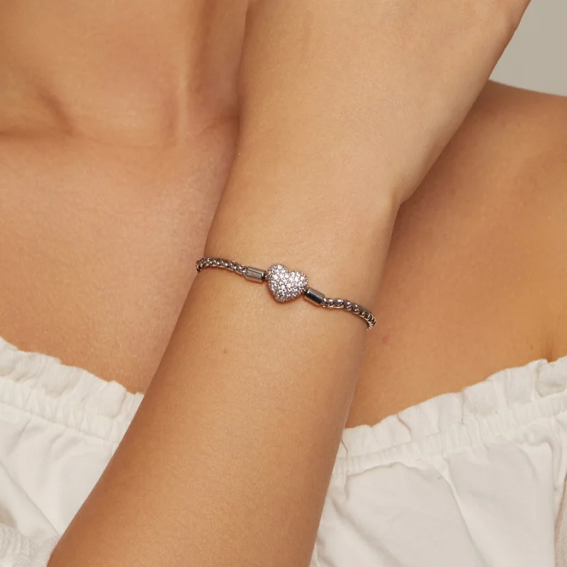 (Bild für) Pandora Style Herzförmige Funkelnde Kettenarmband - BSB133 - Ansicht 4