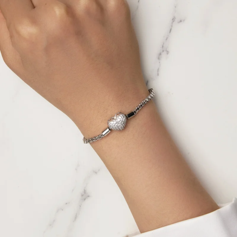 (Bild für) Pandora Style Herzförmige Funkelnde Kettenarmband - BSB133 - Ansicht 7