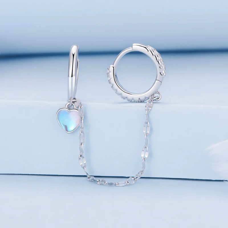 (Bild für) Pandora Style Herzförmige Mondstein Kette Doppelreif Ohrringe - BSE809 - Ansicht 2