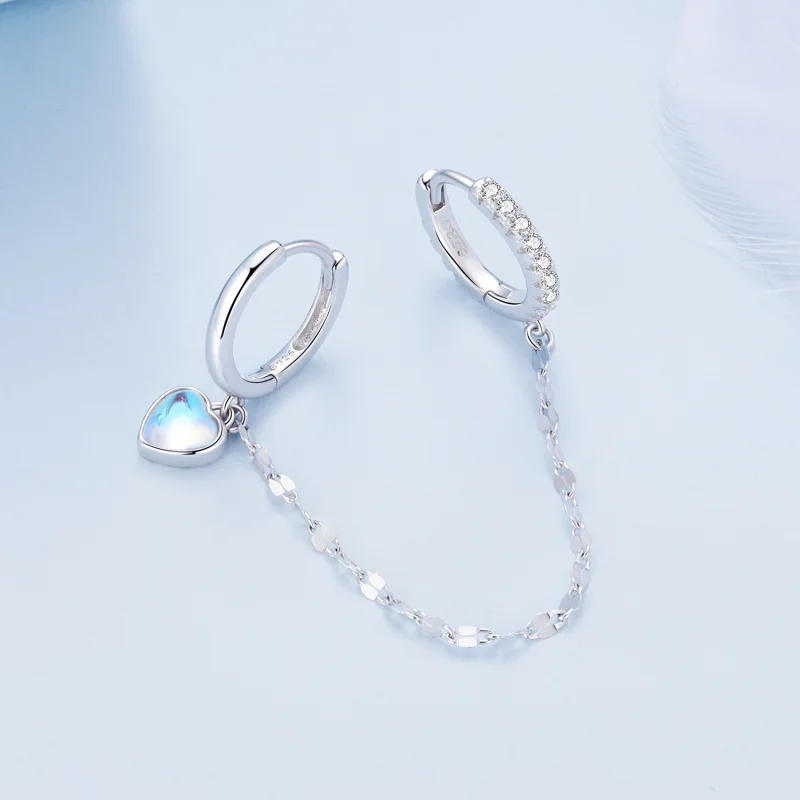 (Bild für) Pandora Style Herzförmige Mondstein Kette Doppelreif Ohrringe - BSE809 - Ansicht 3