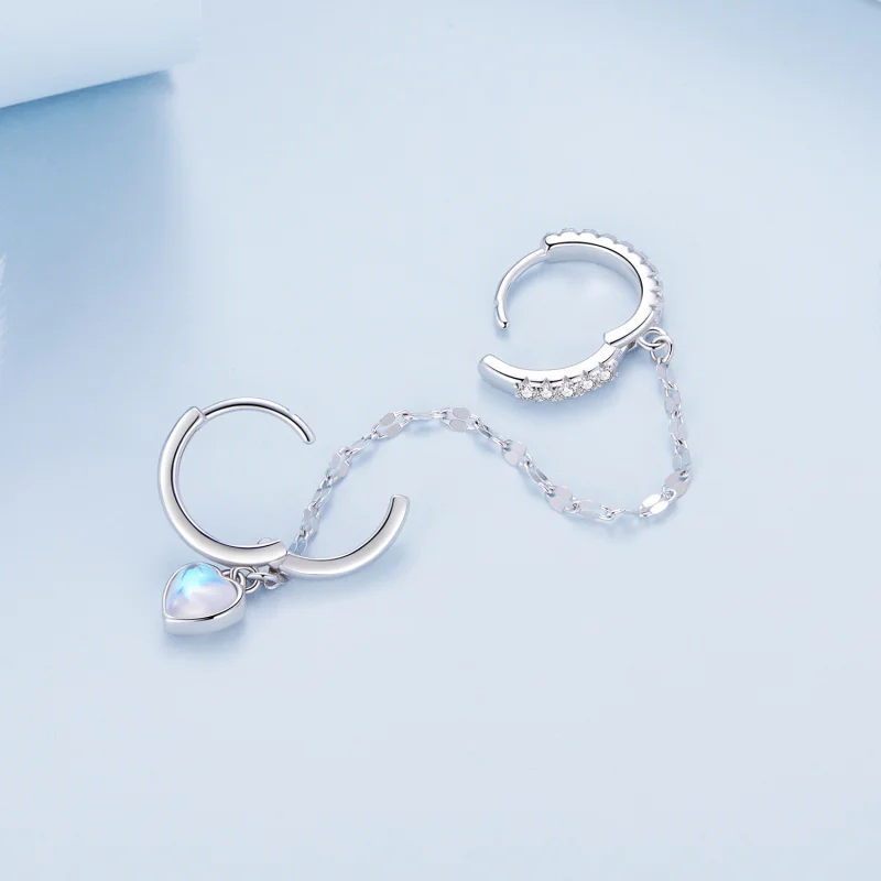 (Bild für) Pandora Style Herzförmige Mondstein Kette Doppelreif Ohrringe - BSE809 - Ansicht 4