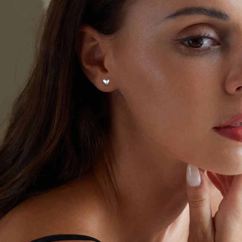 (Bild für) Pandora Style Herzförmige Stecker Ohrringe - BSE886 - Ansicht 5