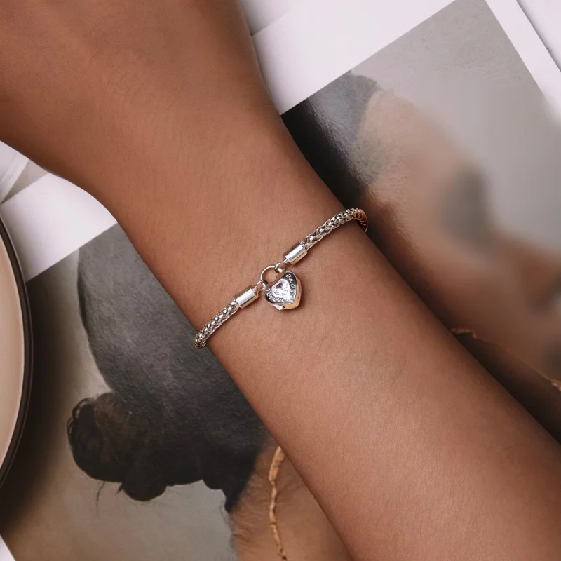 (Bild für) Pandora Style Herzschloss Basis-Kettenarmband - BSB147 - Ansicht 4