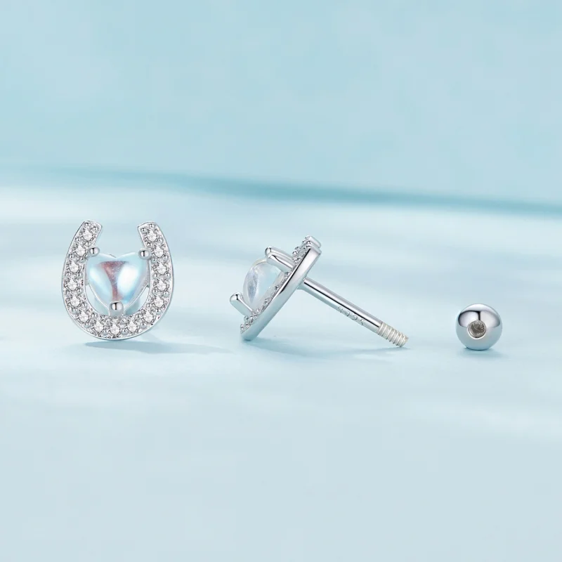 (Bild für) Pandora Style Hufeisen Runde Ohrstöpsel Stecker Ohrringe - SCE1612 - Ansicht 4