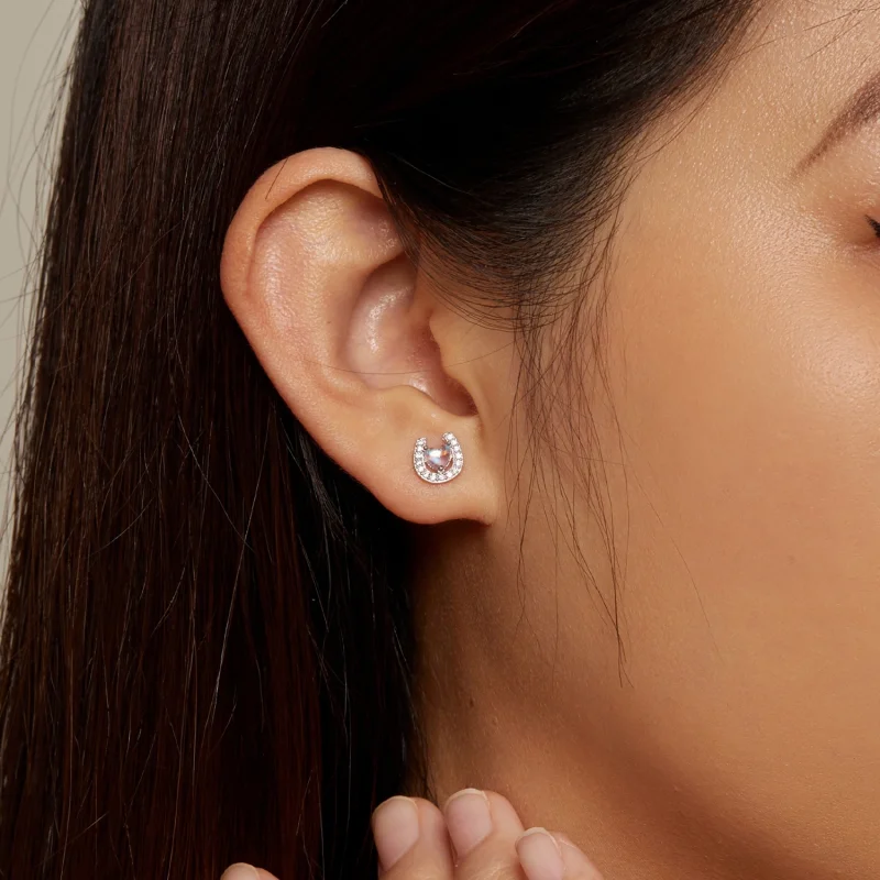 (Bild für) Pandora Style Hufeisen Runde Ohrstöpsel Stecker Ohrringe - SCE1612 - Ansicht 6