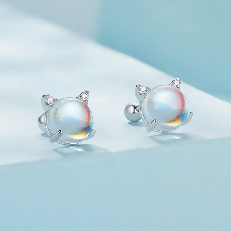 (Bild für) Pandora Style Katze Mondstein Stecker Ohrringe - SCE1622 - Ansicht 2