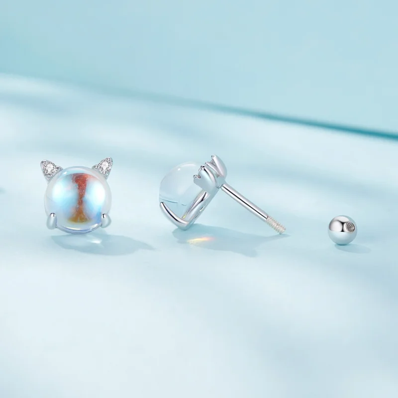 (Bild für) Pandora Style Katze Mondstein Stecker Ohrringe - SCE1622 - Ansicht 3