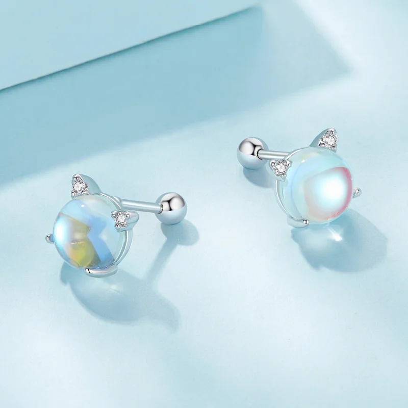 (Bild für) Pandora Style Katze Mondstein Stecker Ohrringe - SCE1622 - Ansicht 4