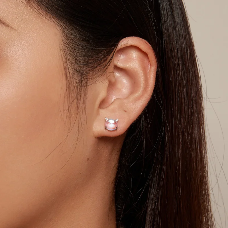 (Bild für) Pandora Style Katze Mondstein Stecker Ohrringe - SCE1622 - Ansicht 5