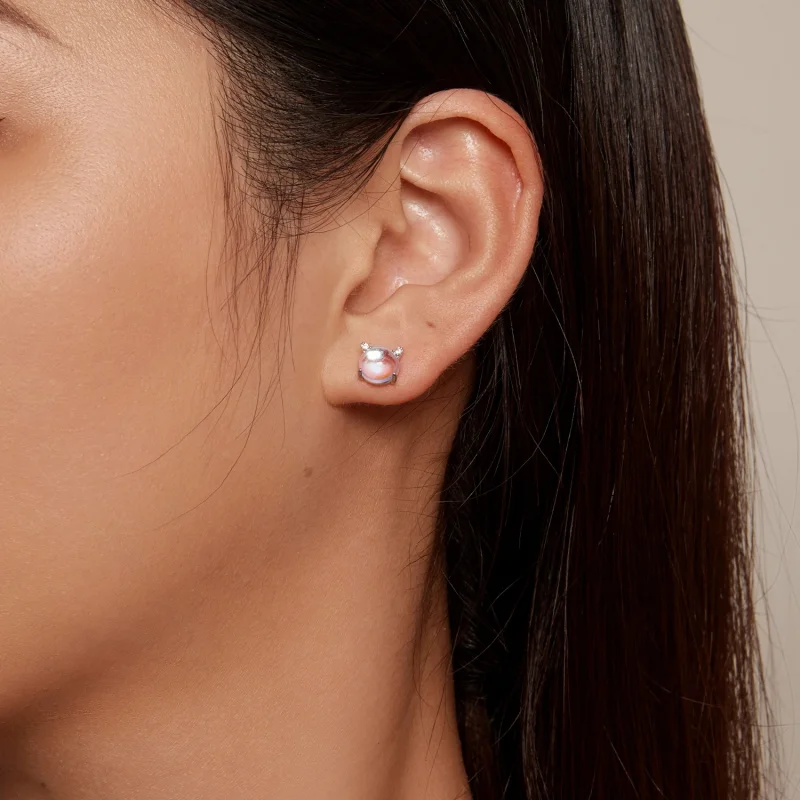 (Bild für) Pandora Style Katze Mondstein Stecker Ohrringe - SCE1622 - Ansicht 7