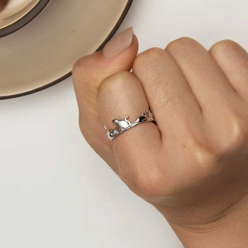 (Bild für) Pandora Style Katze Offener Ring - SCR944-E - Ansicht 2