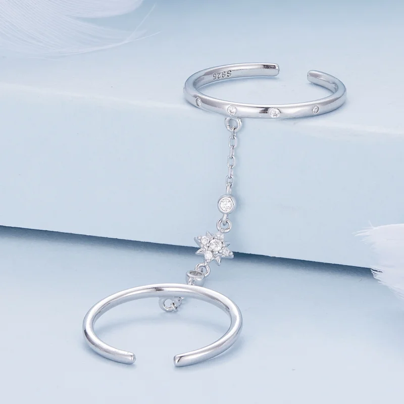 (Bild für) Pandora Style Ketten-Doppelring Offener Ring - BSR405 - Ansicht 3