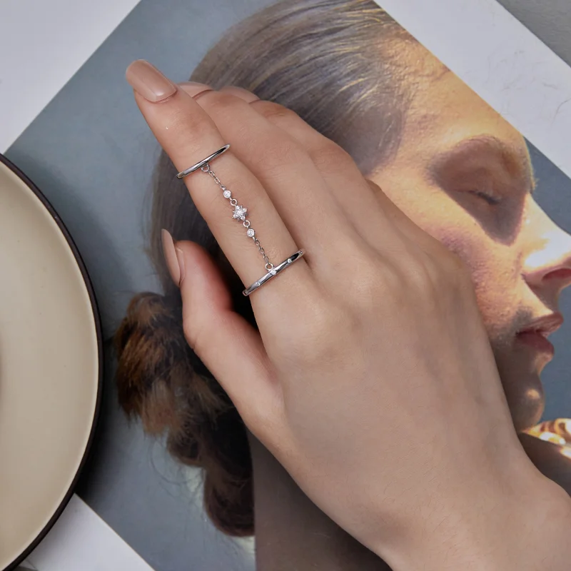 (Bild für) Pandora Style Ketten-Doppelring Offener Ring - BSR405 - Ansicht 7