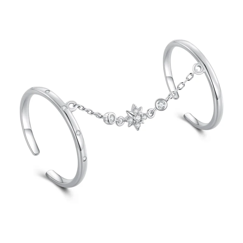 (Bild für) Pandora Style Ketten-Doppelring Offener Ring - BSR405 - Ansicht 8