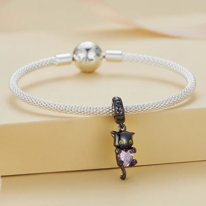(Bild für) Pandora Style Kleine Schwarze Katze Anhänger - BSC800 - Ansicht 2