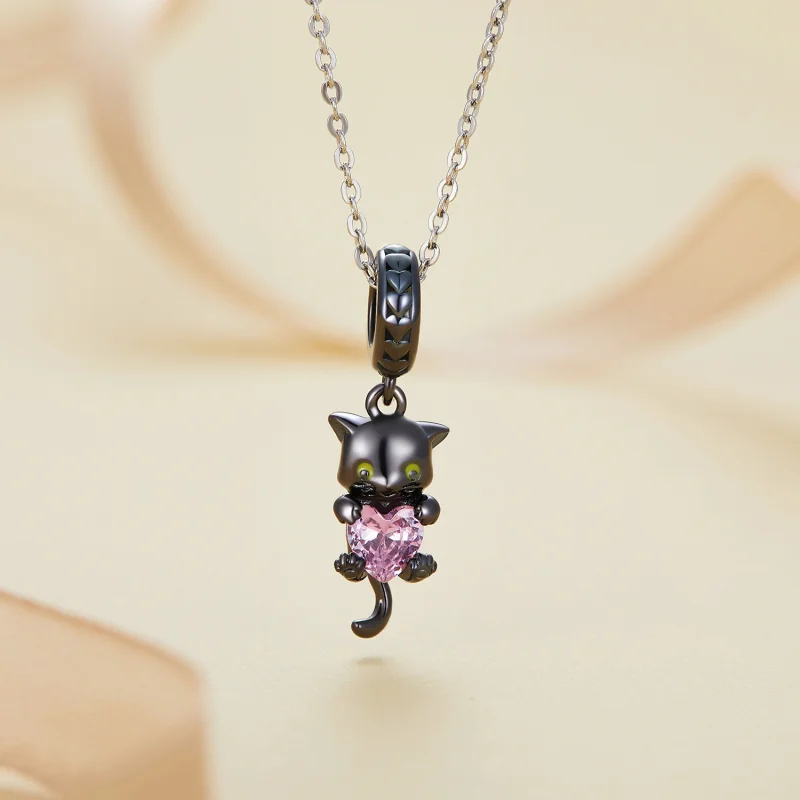 (Bild für) Pandora Style Kleine Schwarze Katze Anhänger - BSC800 - Ansicht 3