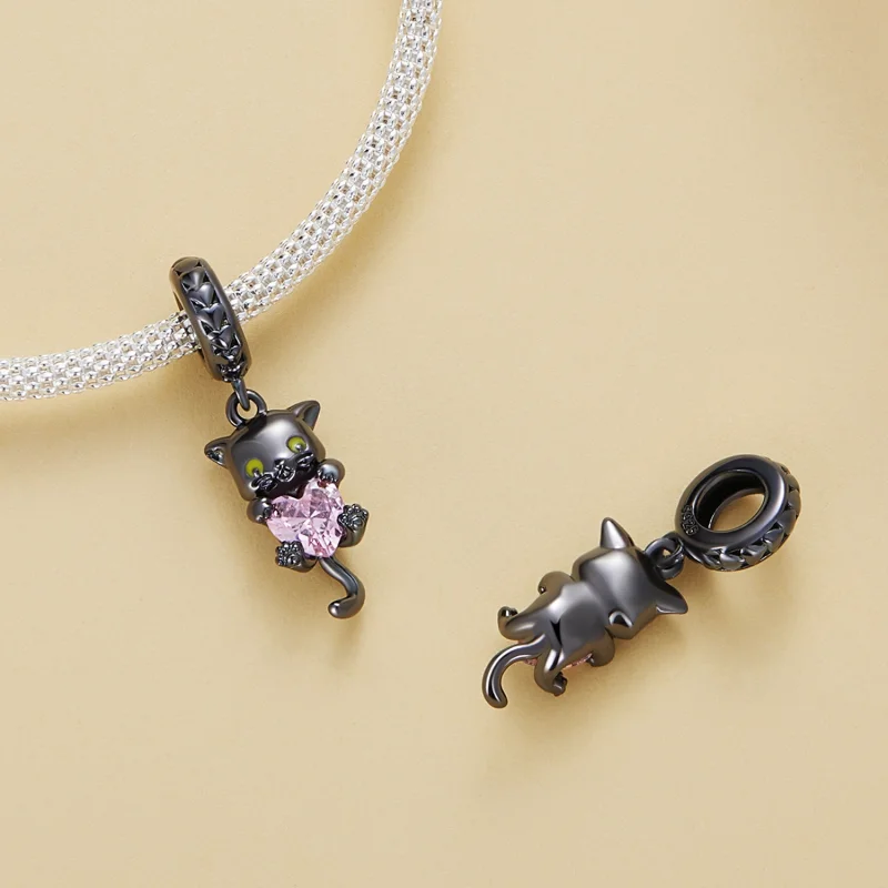 (Bild für) Pandora Style Kleine Schwarze Katze Anhänger - BSC800 - Ansicht 4