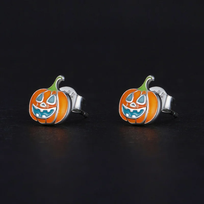 (Bild für) Pandora Style Kürbis-Licht-im-Dunkeln Personalisierte Stecker Ohrringe - SCE1640 - Ansicht 2