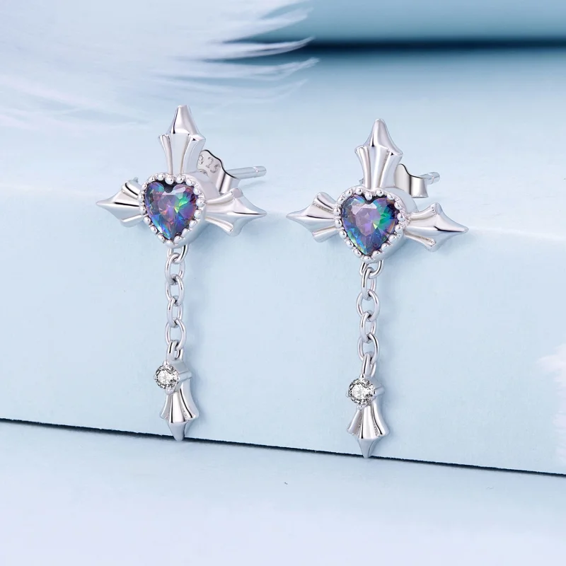 (Bild für) Pandora Style Kreuz-Ketten Stecker Ohrringe - BSE912 - Ansicht 2
