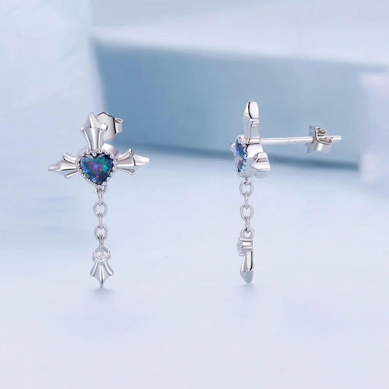 (Bild für) Pandora Style Kreuz-Ketten Stecker Ohrringe - BSE912 - Ansicht 3