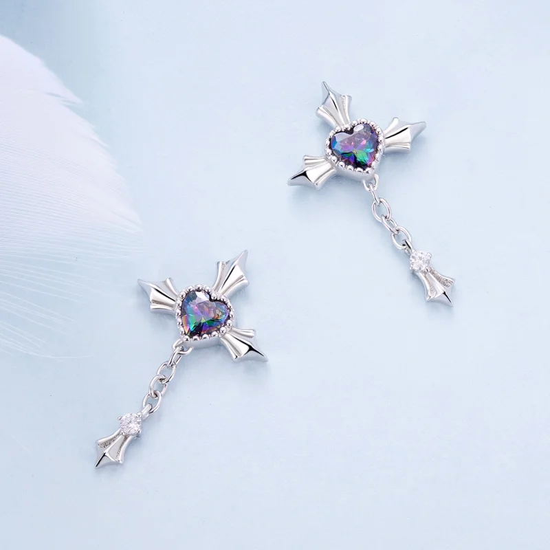 (Bild für) Pandora Style Kreuz-Ketten Stecker Ohrringe - BSE912 - Ansicht 4