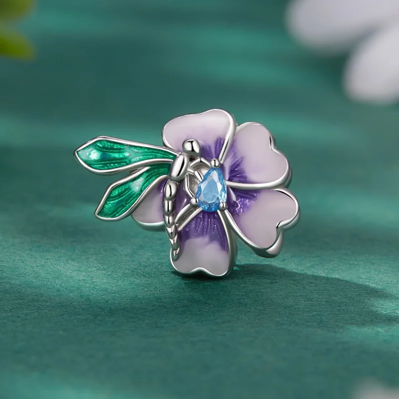 (Bild für) Pandora Style Libellen-Blumen-Anhänger - BSC786 - Ansicht 2