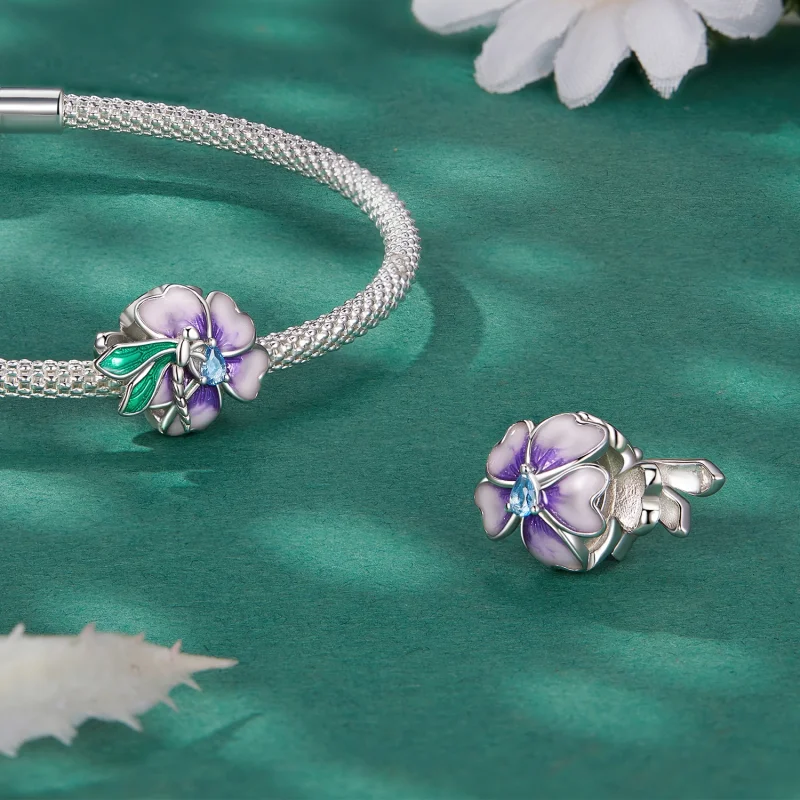 (Bild für) Pandora Style Libellen-Blumen-Anhänger - BSC786 - Ansicht 4