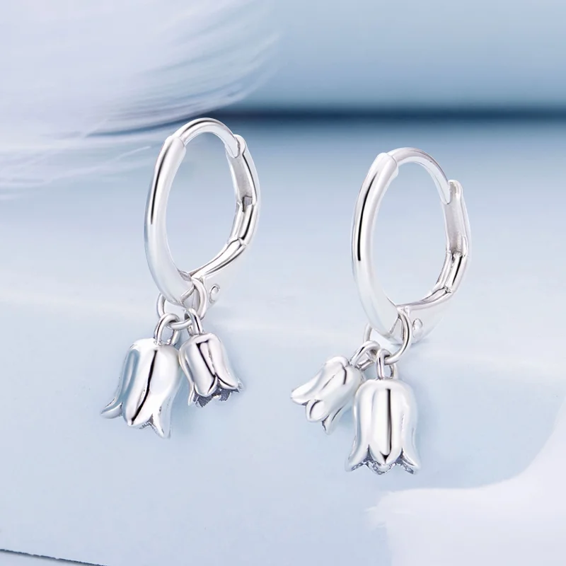 (Bild für) Pandora Style Maiglöckchen Creole Ohrringe - BSE909 - Ansicht 2