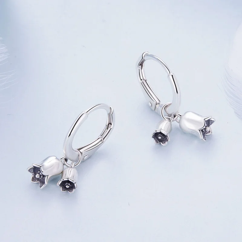 (Bild für) Pandora Style Maiglöckchen Creole Ohrringe - BSE909 - Ansicht 3