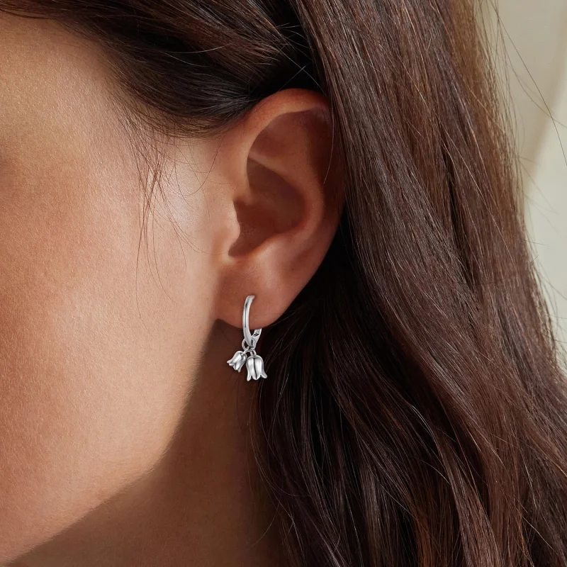 (Bild für) Pandora Style Maiglöckchen Creole Ohrringe - BSE909 - Ansicht 5
