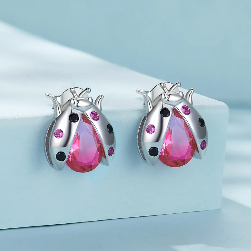 (Bild für) Pandora Style Marienkäfer Stecker Ohrringe - SCE1634 - Ansicht 2