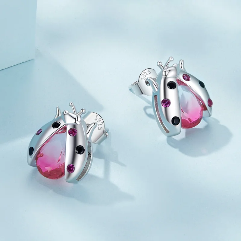 (Bild für) Pandora Style Marienkäfer Stecker Ohrringe - SCE1634 - Ansicht 3