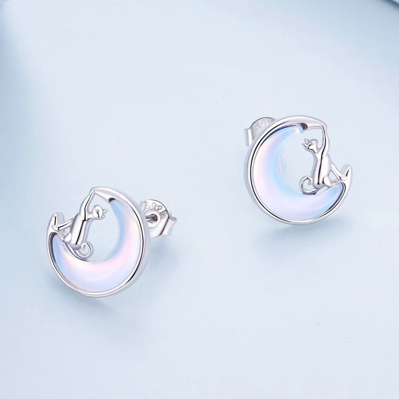 (Bild für) Pandora Style Mond-Katzen-Stecker Ohrringe - BSE913 - Ansicht 3