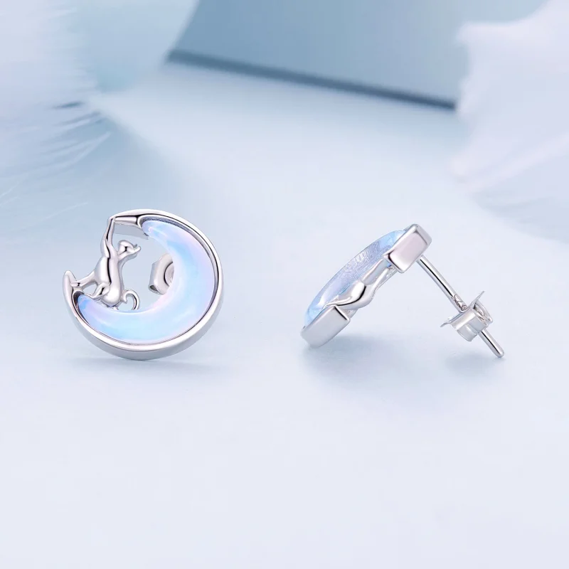 (Bild für) Pandora Style Mond-Katzen-Stecker Ohrringe - BSE913 - Ansicht 4