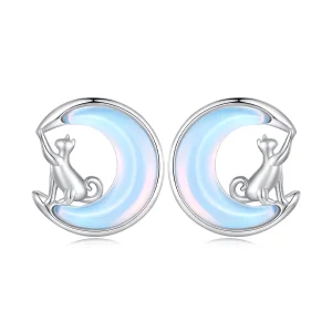 (Bild für) Pandora Style Mond-Katzen-Stecker Ohrringe - BSE913