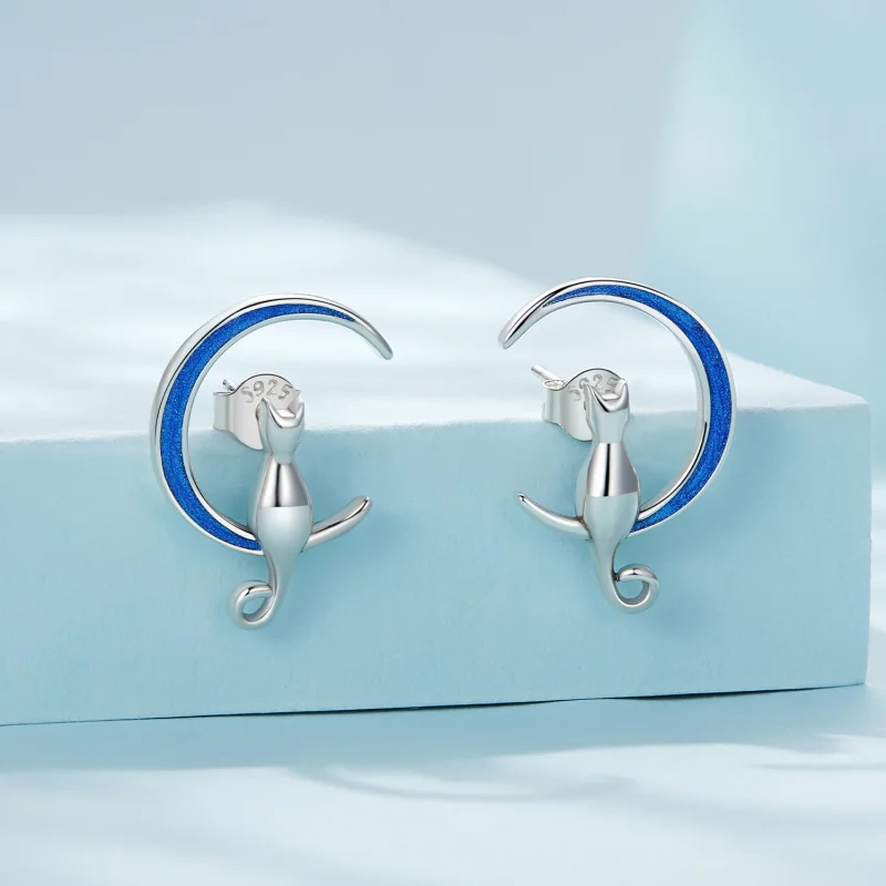 (Bild für) Pandora Style Moon Cat Steckerohrringe - SCE1609 - Ansicht 2